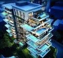 Bloc de Nişantaşı Koru avec terrasses à piscine, vue de nuit (image de synthèse)