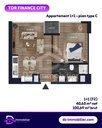 Plan de l’appartement 1+1, type C : 40,63 m² nets, 100,69 m² bruts