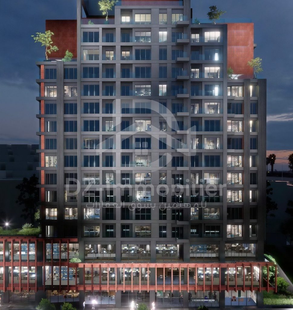 Étages et socle d’un bloc de TOR Finance City de nuit (image de synthèse)