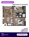 Plan de l’appartement 2+1, type A1 : 48,38 m² nets, 116,66 m² bruts