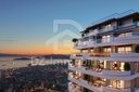 Balcons d’un immeuble au coucher du soleil (rendu 3D)