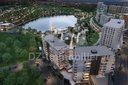 Vue aérienne des immeubles autour du lac (rendu 3D)