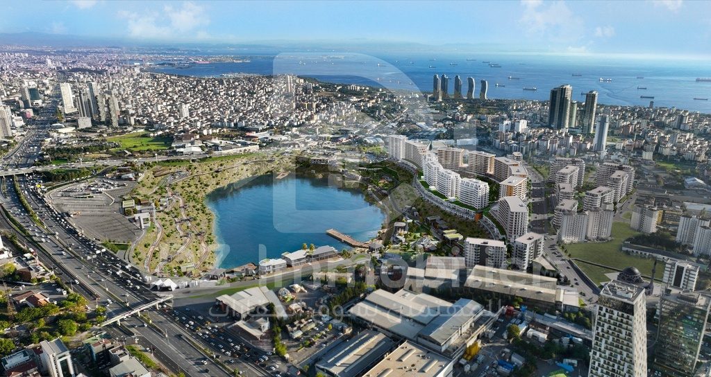 Vue aérienne du lac et du quartier de Kartal