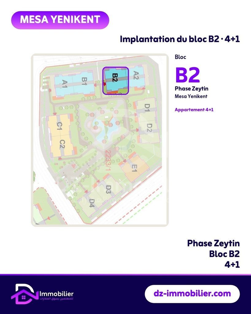 Plan de situation : implantation du bloc B2 dans la phase Zeytin de Mesa Yenikent