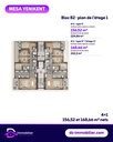 Plan de l’étage 1 du bloc B2 : appartements 4+1 de 156,52 et 168,66 m² nets (224,86 et 242,3 m² bruts de vente)