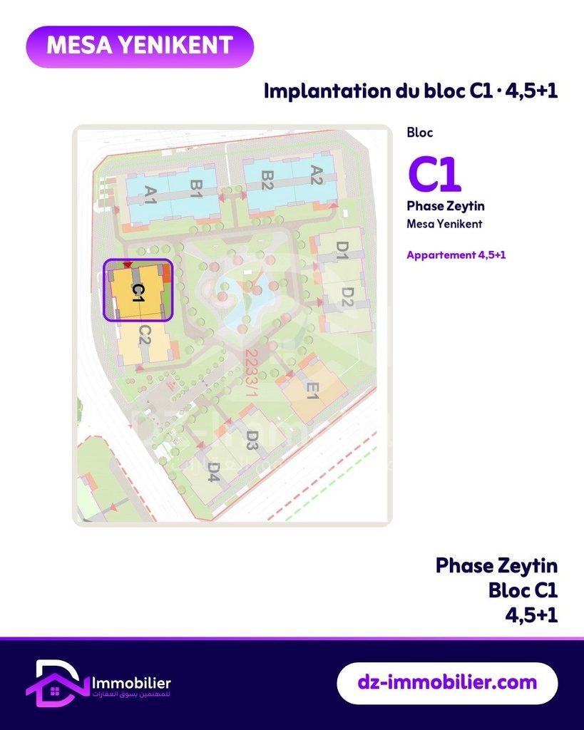 Plan de situation : implantation du bloc C1 dans la phase Zeytin de Mesa Yenikent