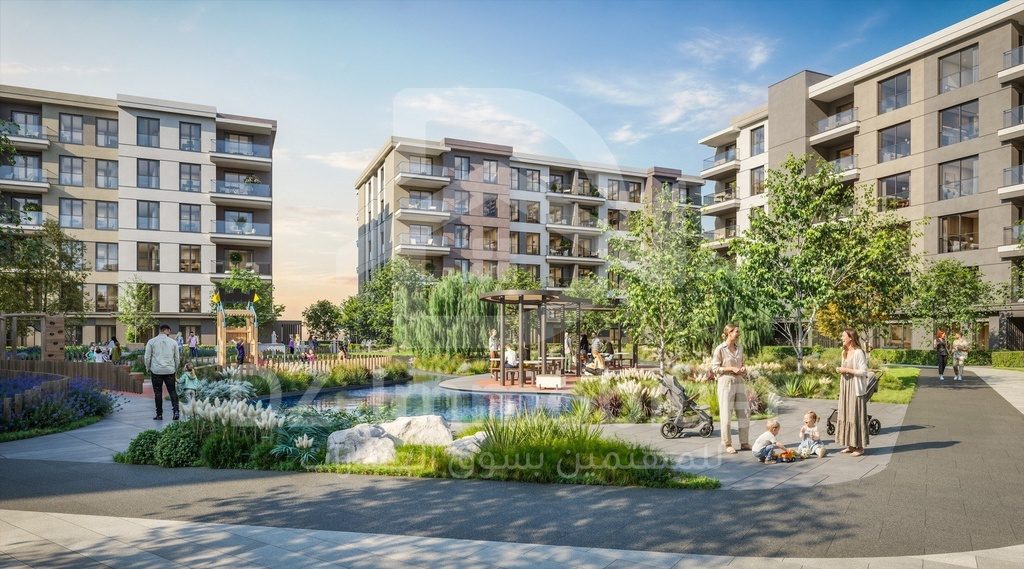 Rendu 3D de la phase Zeytin : place de jeux et bassin du quartier