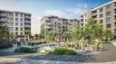 Rendu 3D de la phase Zeytin : place de jeux et bassin du quartier