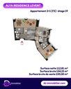 Plan de l’appartement 2+1 (F3), étage 19 : surface nette 112,81 m², brute 134,15 m², surface de la grille tarifaire 220,30 m²