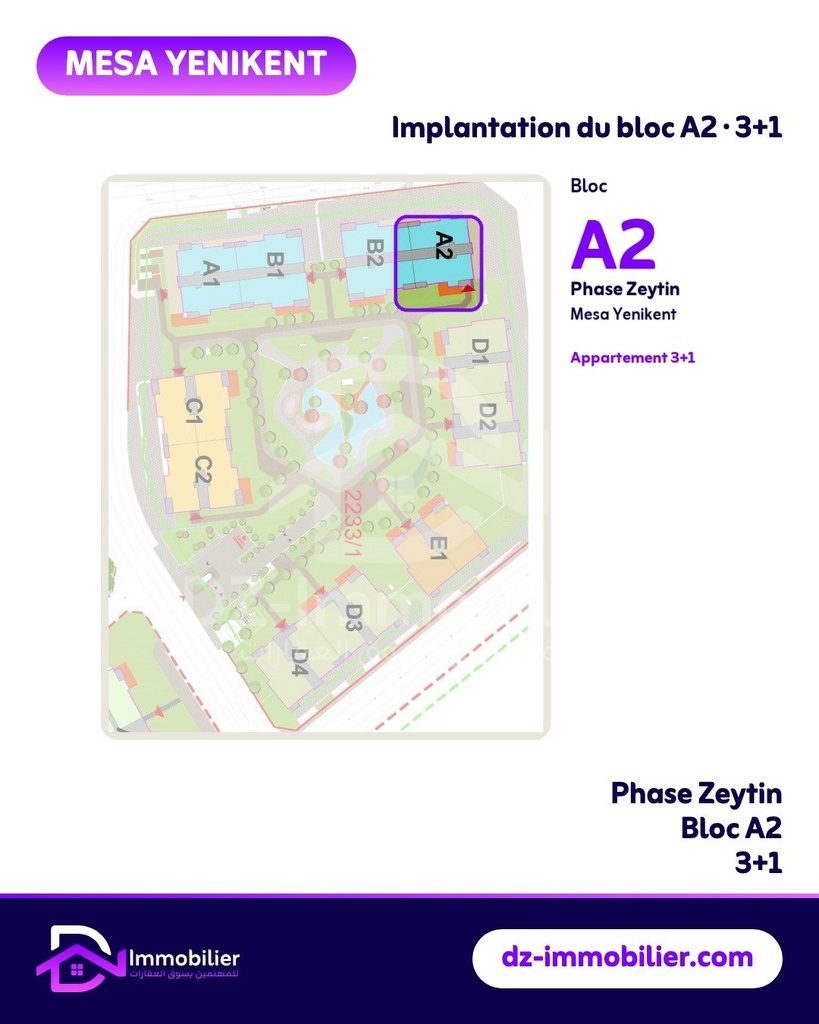 Plan de situation : implantation du bloc A2 dans la phase Zeytin de Mesa Yenikent