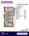 Plan de l’appartement 3+1 du bloc A2, étage 1 (129,12 m² nets ; 185,5 m² bruts de vente)