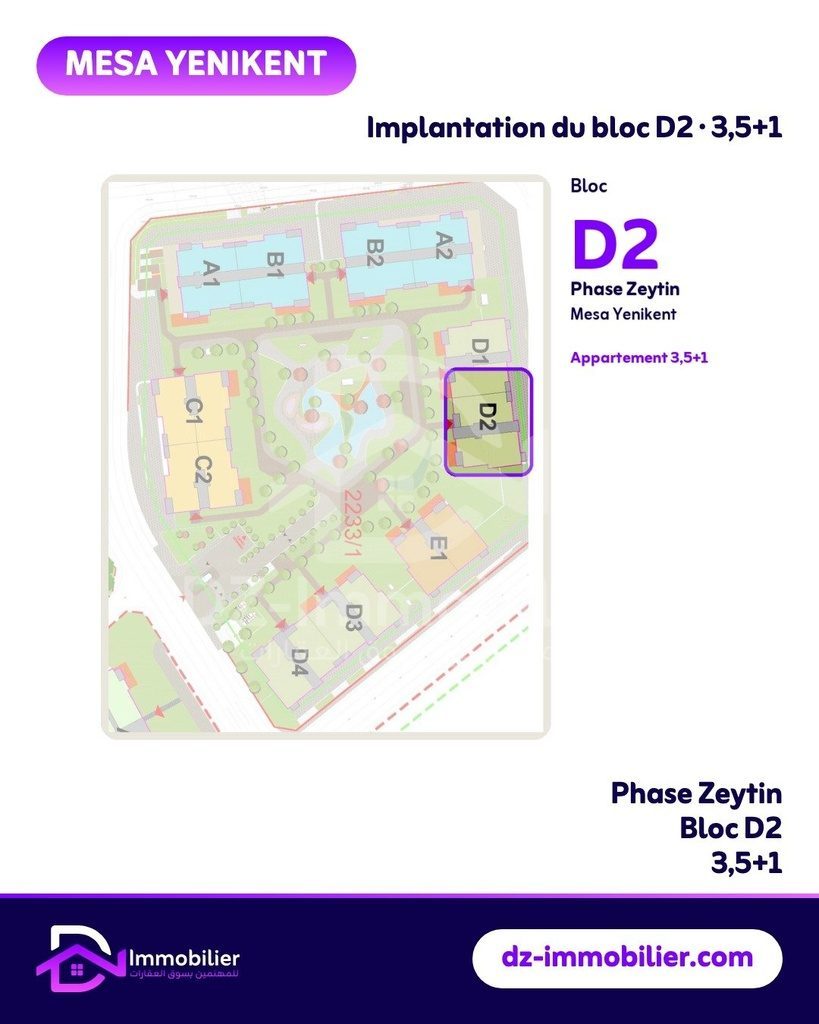 Plan de situation : implantation du bloc D2 dans la phase Zeytin de Mesa Yenikent