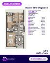 Plan de l’appartement 3,5+1 du bloc D2, étages 1 à 5 (136,55 m² nets ; 196,17 m² bruts de vente)
