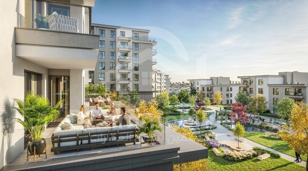 Rendu 3D : terrasse aménagée donnant sur le parc