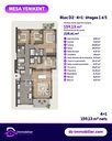 Plan de l’appartement 4+1 du bloc D2, étages 1 à 5 (159,13 m² nets ; 228,61 m² bruts de vente)