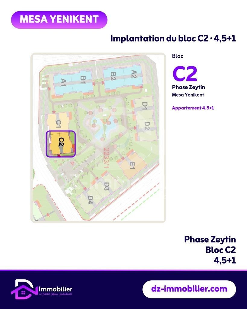 Plan de situation : implantation du bloc C2 dans la phase Zeytin de Mesa Yenikent