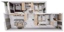 Vue 3D meublée de l'appartement F4 de 114 m² (type T4a), vue de dessus