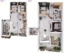 Vue 3D meublée du duplex F6 de 187 m² (type T6f+T), niveaux 13 et 14, vue de dessus