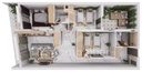 Vue 3D meublée de l'appartement F4 de 116 m² (type T4b+C), vue de dessus