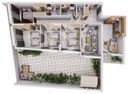 Vue 3D meublée de l'appartement F6 de 131 m² (type T6c+T), vue de dessus