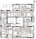 Plan des étages 1 à 12 du bloc B avec les types T3a, T4a, T4b et T4c