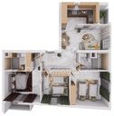 Vue 3D meublée de l'appartement F4 de 97 m² (type T4c), vue de dessus
