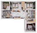 Vue 3D meublée de l'appartement F4 de 102 m² (type T4e+C), vue de dessus