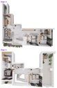 Vue 3D meublée du duplex F5 de 221 m² (type T5a+T), niveaux 13 et 14, vue de dessus