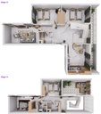 Vue 3D meublée du duplex F6 de 194 m² (type T6a+T), niveaux 13 et 14, vue de dessus