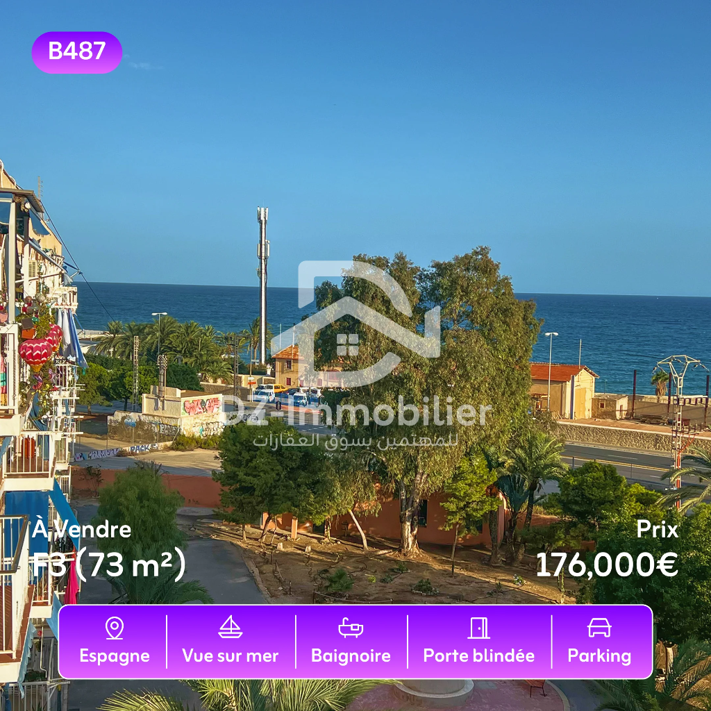 Vente Appartement F3 (73m²) – À 1 Minute De La Plage, Raval Roig, Alicante, Espagne