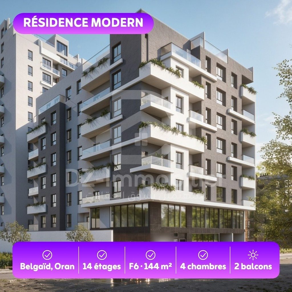 Vente Appartement F6 (144 m²) – Résidence Modern, Bloc A, Belgaïd, Bir El Djir, Oran